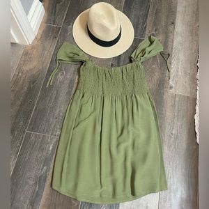 BLQ Off the Shoulder Mini Dress. Size Small. Olive Green.